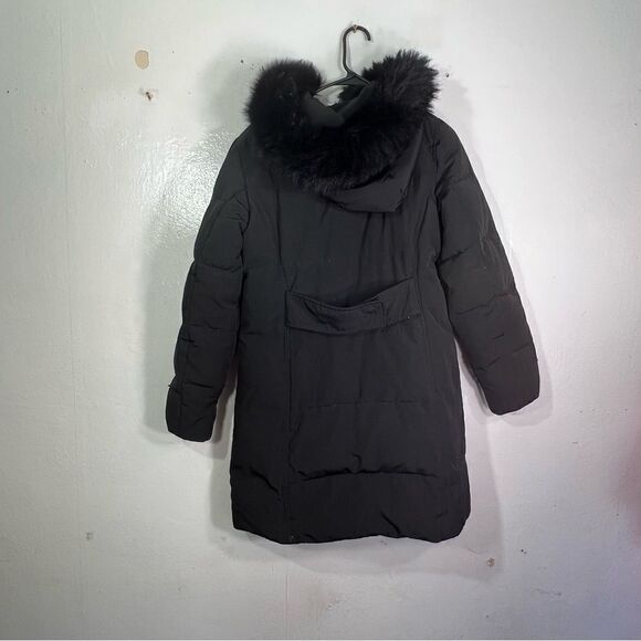 Larry Levine down, puffer coat with fox tail fur trim with flaws womens small - Picture 8 of 11